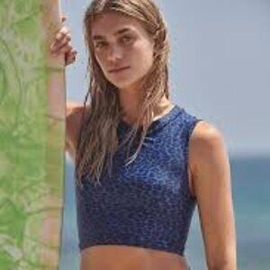 New Acacia Swimwear Costa Swim Top Only Blue Leopard Print from Free People